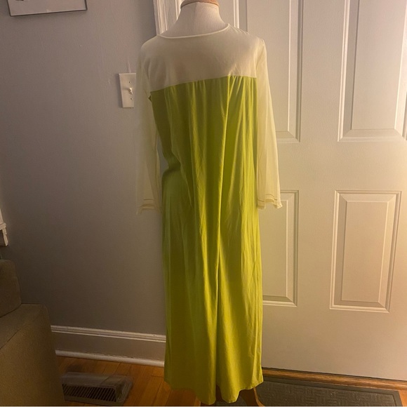 Vintage avocado green cream 3/4 sleeve midi nightgown sleepwear sleep - Picture 4 of 14